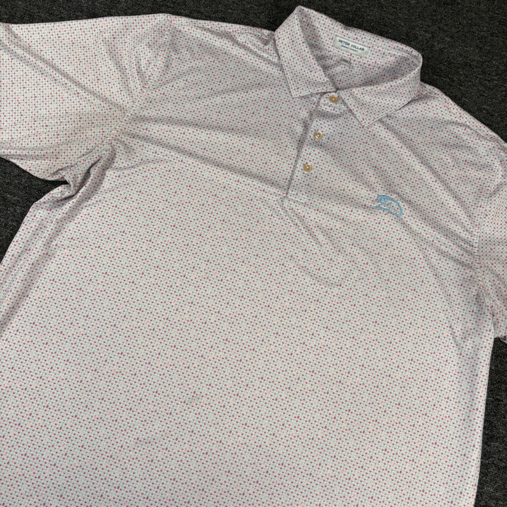 Peter Millar Polo Shirt Mens XXL White Red Wine Glass Print Summer Comfort